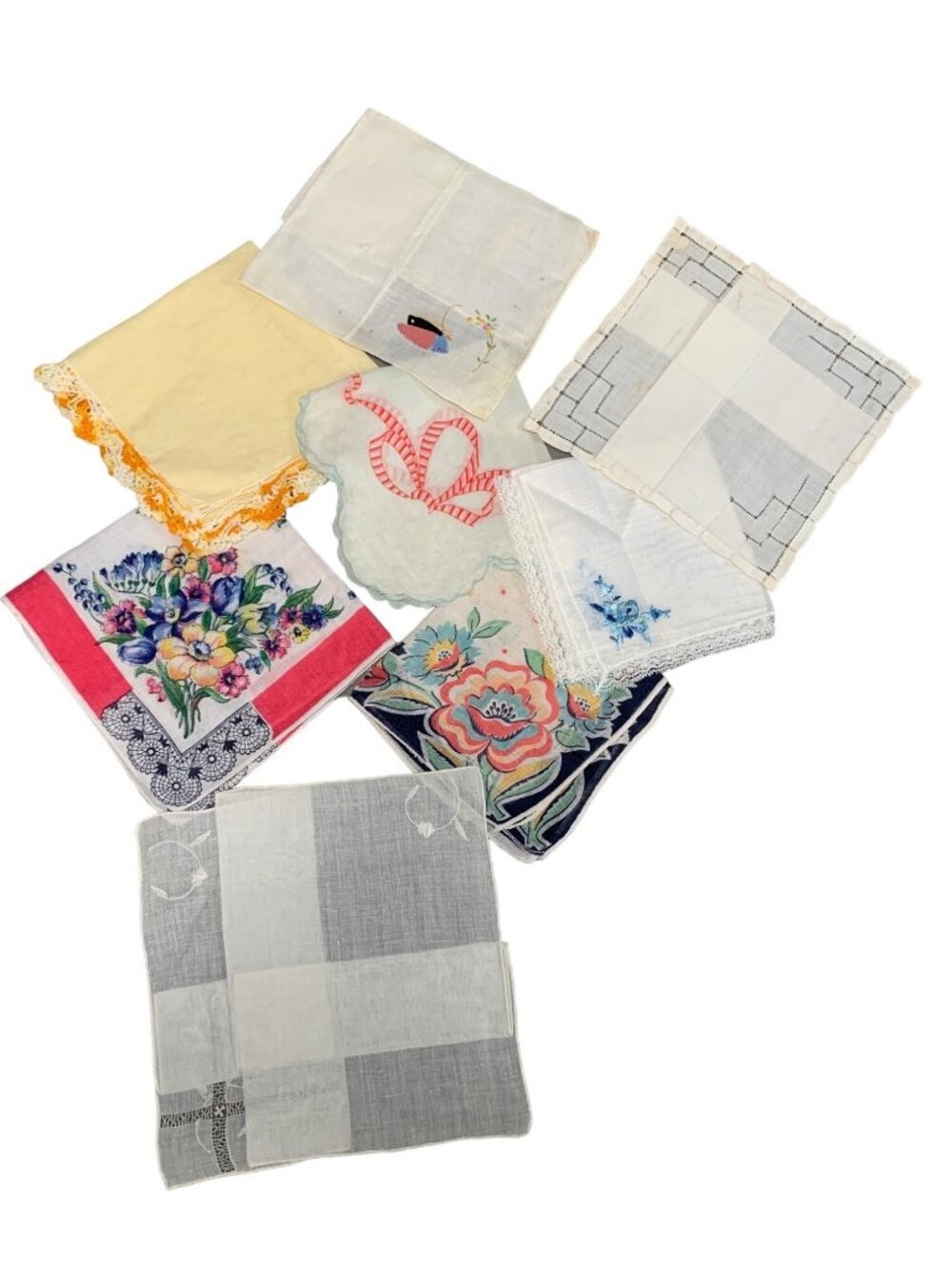 Handkerchief Lot - Set of 8 Delicate Cotton & Linen Handkerchiefs Vintage